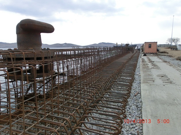 Строительство порта Раджин. Монтаж арматурного каркаса
